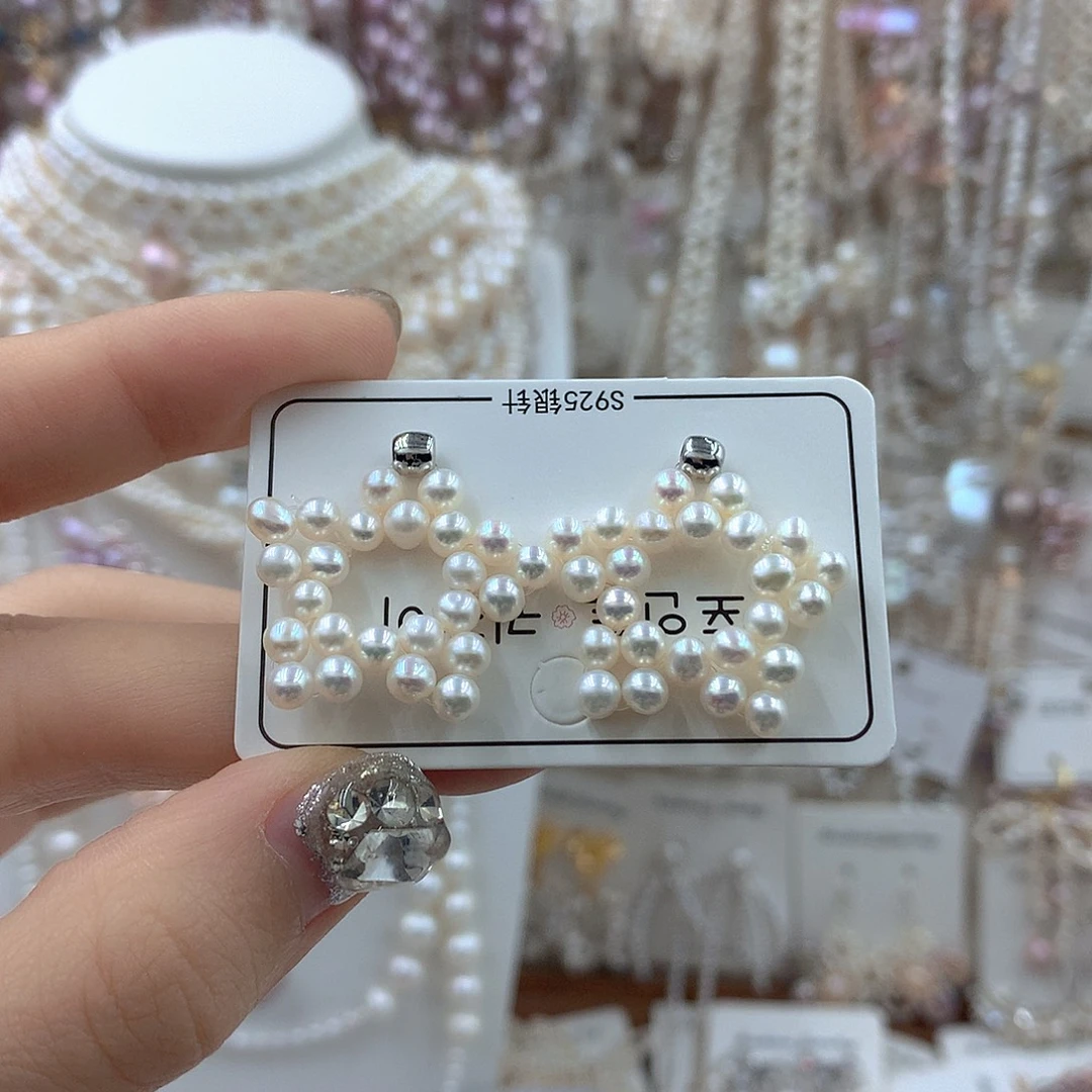 淡水珍珠银S925镶嵌耳饰