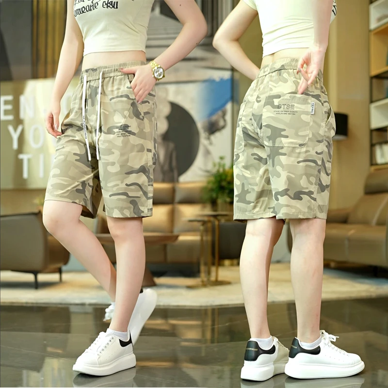 夏季冰丝薄款迷彩短裤男宽松直筒弹力休闲裤男透气速干五分潮流