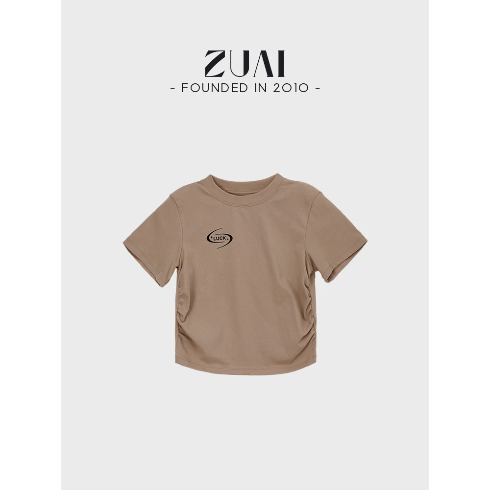 【生椰牛乳爆款T】罗格棉透气短款抽绳收腰修身短袖T恤W23BA6074