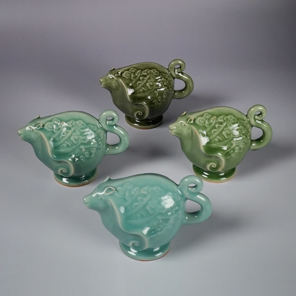 【老王的闲白专属】龙泉窑龚益华青瓷龚家窑柴烧鼠壶倒流壶仿古摆件