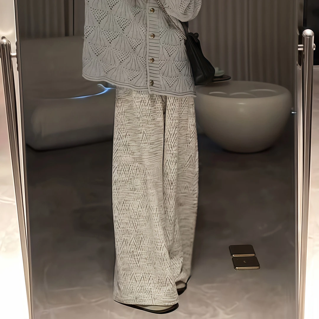 小香风编织阔腿裤女秋季大码胖mm梨形身材小个子宽松显瘦休闲卫裤