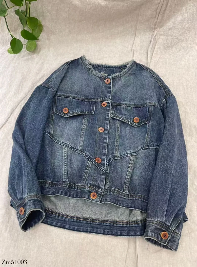 须边圆领牛仔夹克外套衣长54胸围120