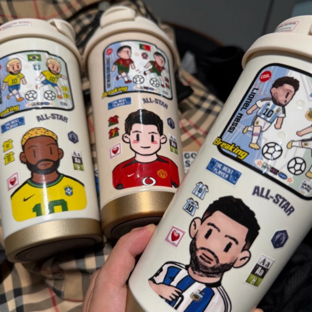 足球皇马曼城杯子ins高颜值保温杯带盖随身杯吸管杯简约实用