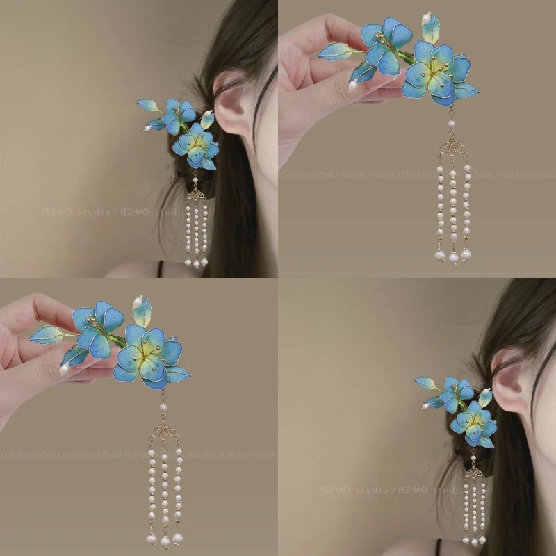 锦绣添花~新款古风掐丝布艺流苏头饰汉服超仙发夹轻奢新中式发饰