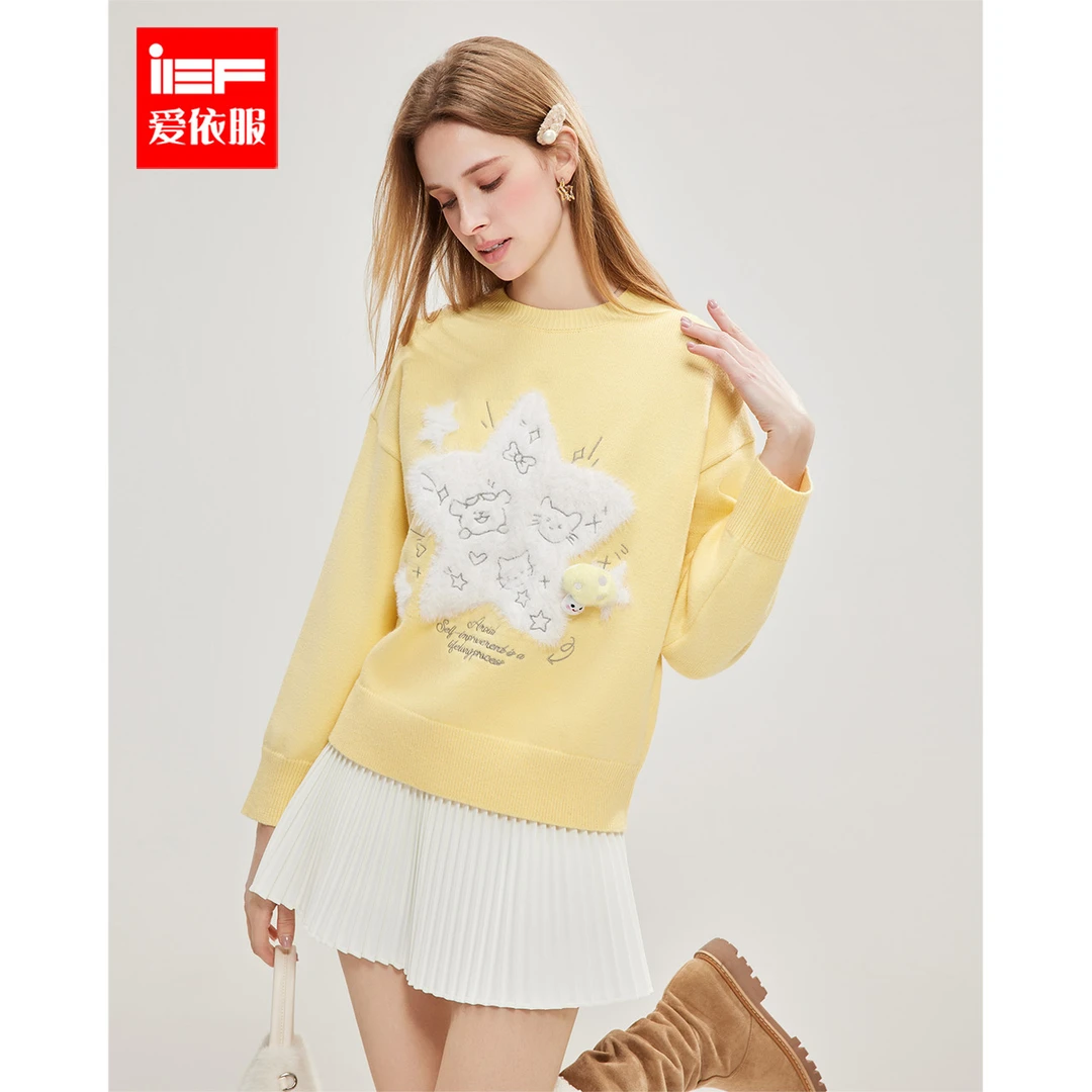 IEF/爱依服2025冬季新款时尚卡通别致设计百搭学院风毛织上衣