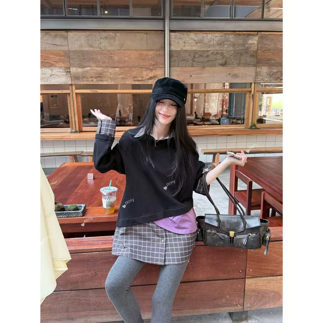 PCNY「布洛克的诗」不理理秋季新款女装设计感拼接卫衣裙宽松长袖