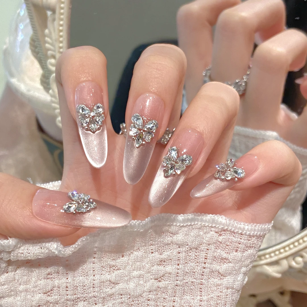 心愿UY轻奢纯手工穿戴水钻蝴蝶法式假指甲日常穿戴甲