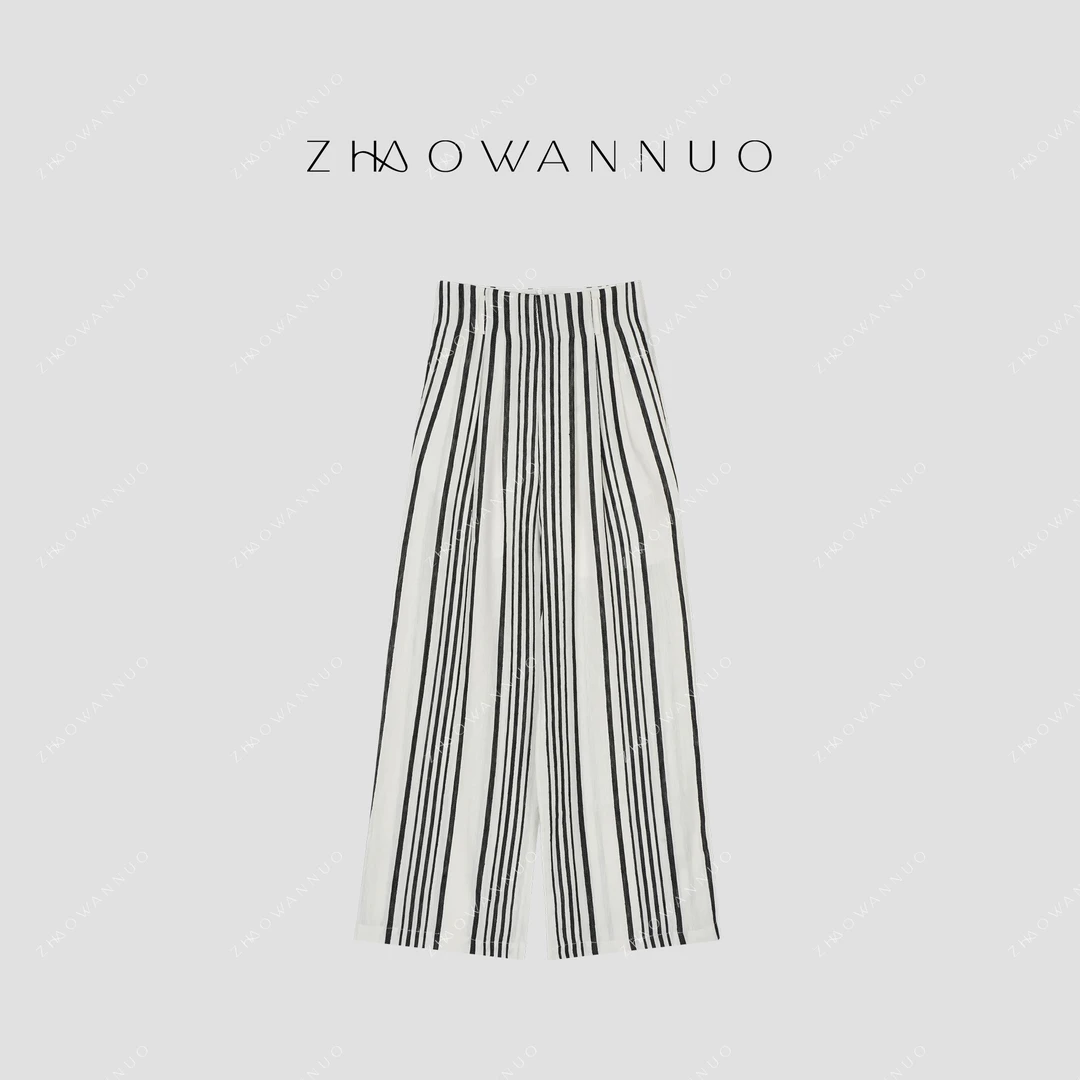 ZHAO WANNUO 丨 25新款黑白竖条纹收腰显瘦透气休闲裤NC0782