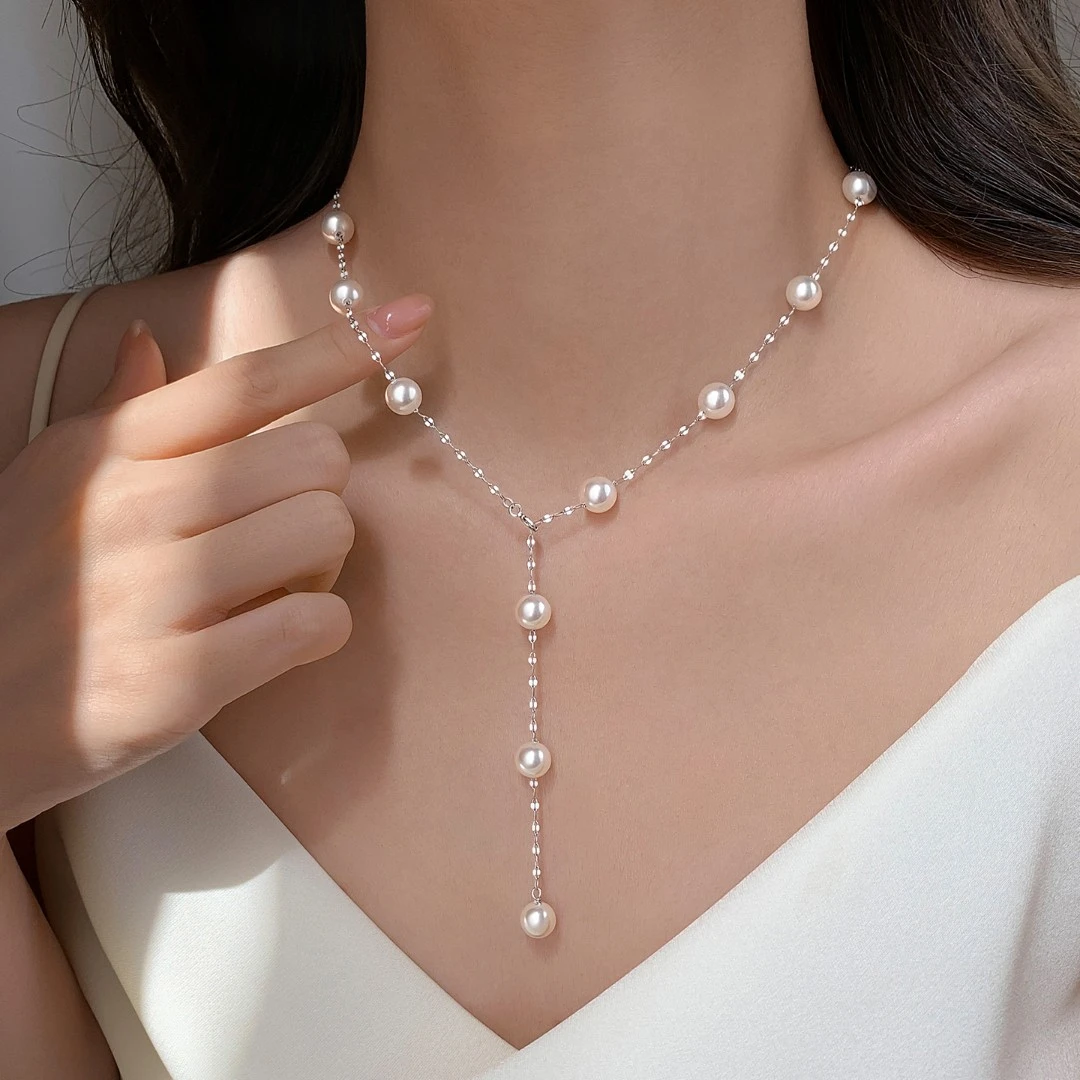 链子925银仿珍珠 925纯银珍珠项链轻奢气质强光时尚锁骨链颈链女