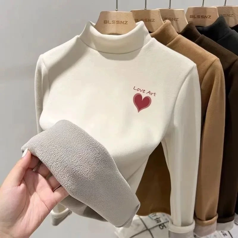 加绒加厚保暖中大童洋气半高领双面德绒打底衫儿童内搭时尚上衣T