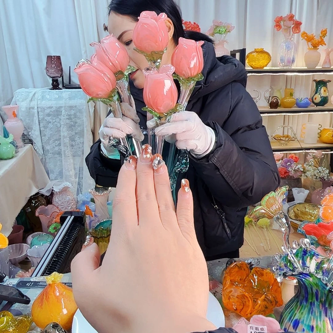 5朵玫瑰家悦美居琉璃摆件