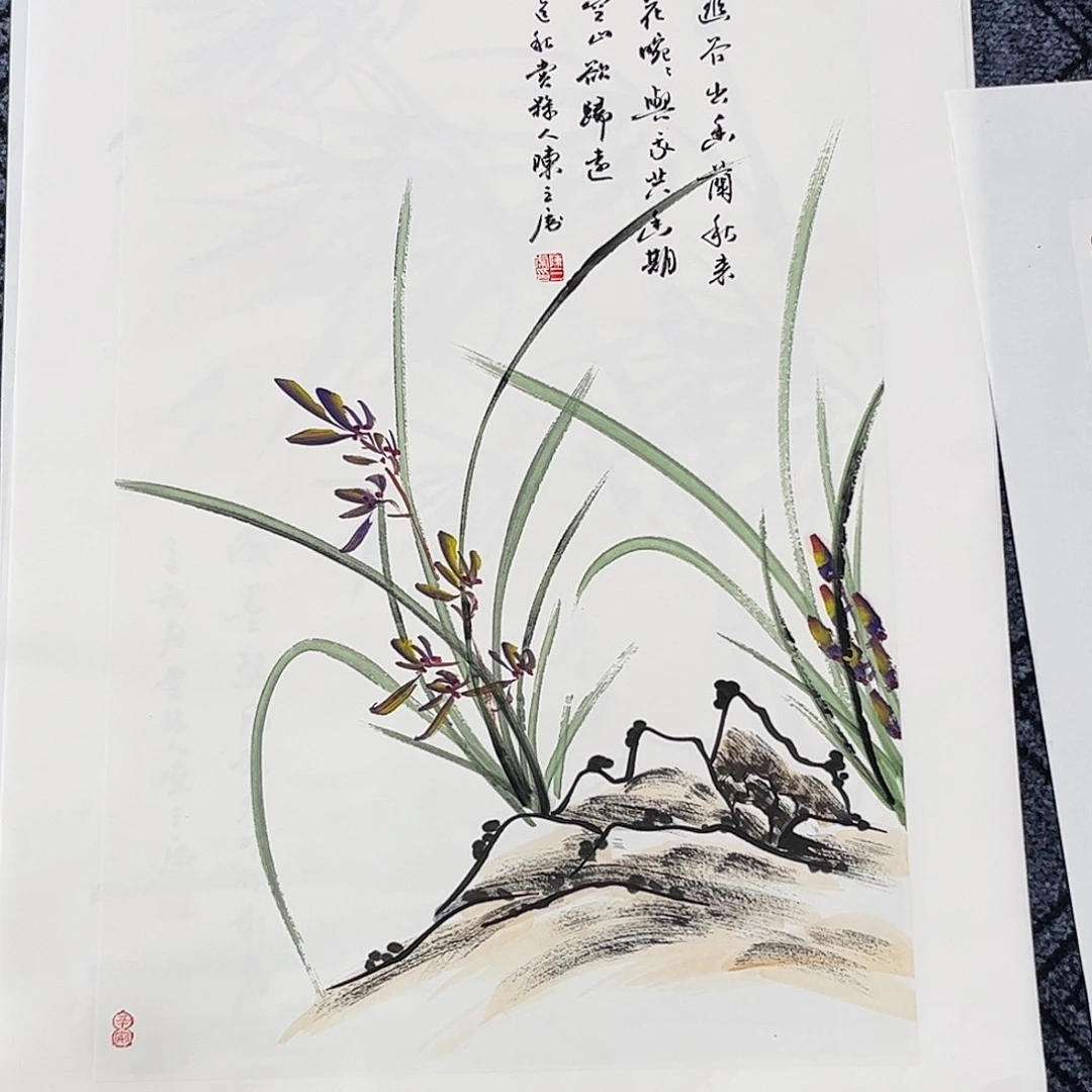 国画陈三虎老师四尺三开花鸟奇