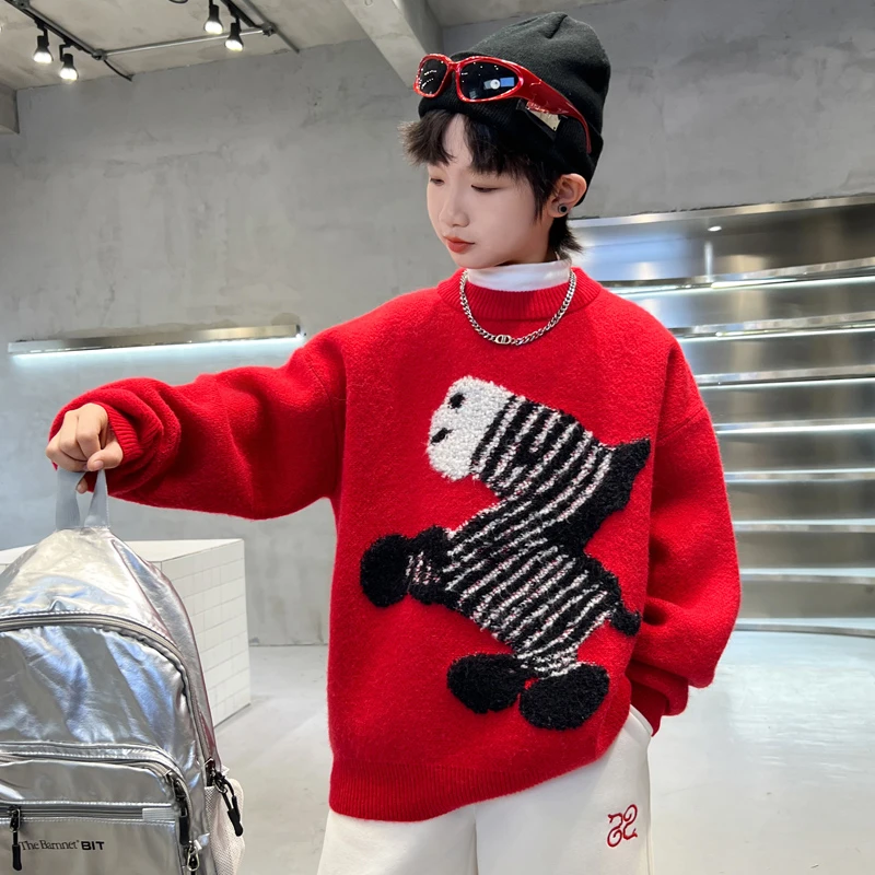 男童毛衣6-12岁潮款2024新款大儿童蛇年本命年拜年服冬季加厚毛衣