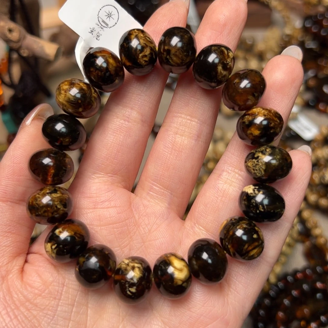 琥珀手链未镶嵌用****3抚顺琥珀黑花