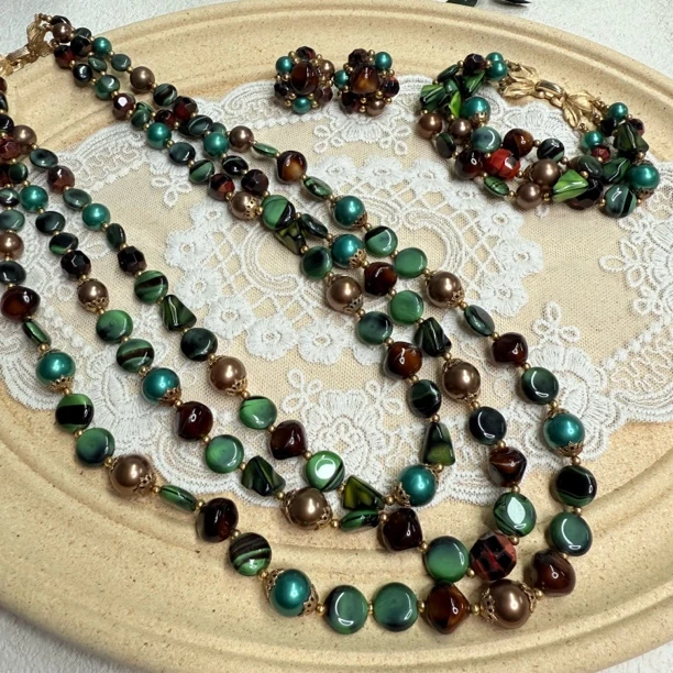 铜合金琉璃项链 【六六中古】孤品复古项链三件套th5298