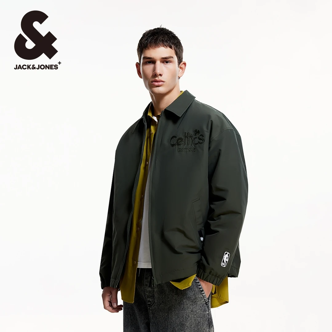 杰克琼斯秋季新款NBA联名款凯尔特人队男士翻领宽松棉服棉衣男装