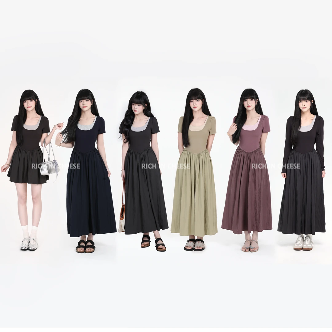 RICHINCHEESE 浪漫圆舞曲【部分现货】撞色假两件针织收腰连衣裙