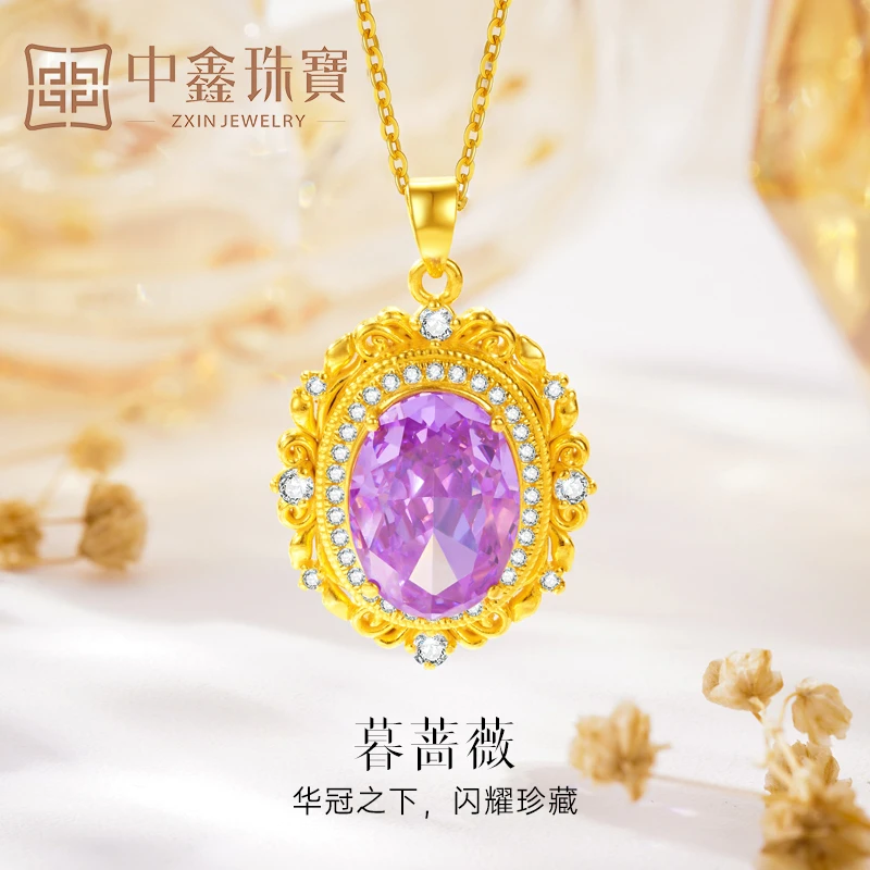 【中鑫珠宝】九紫离火系列吊坠足金镶嵌款宫廷风5D硬金金项链 HD793