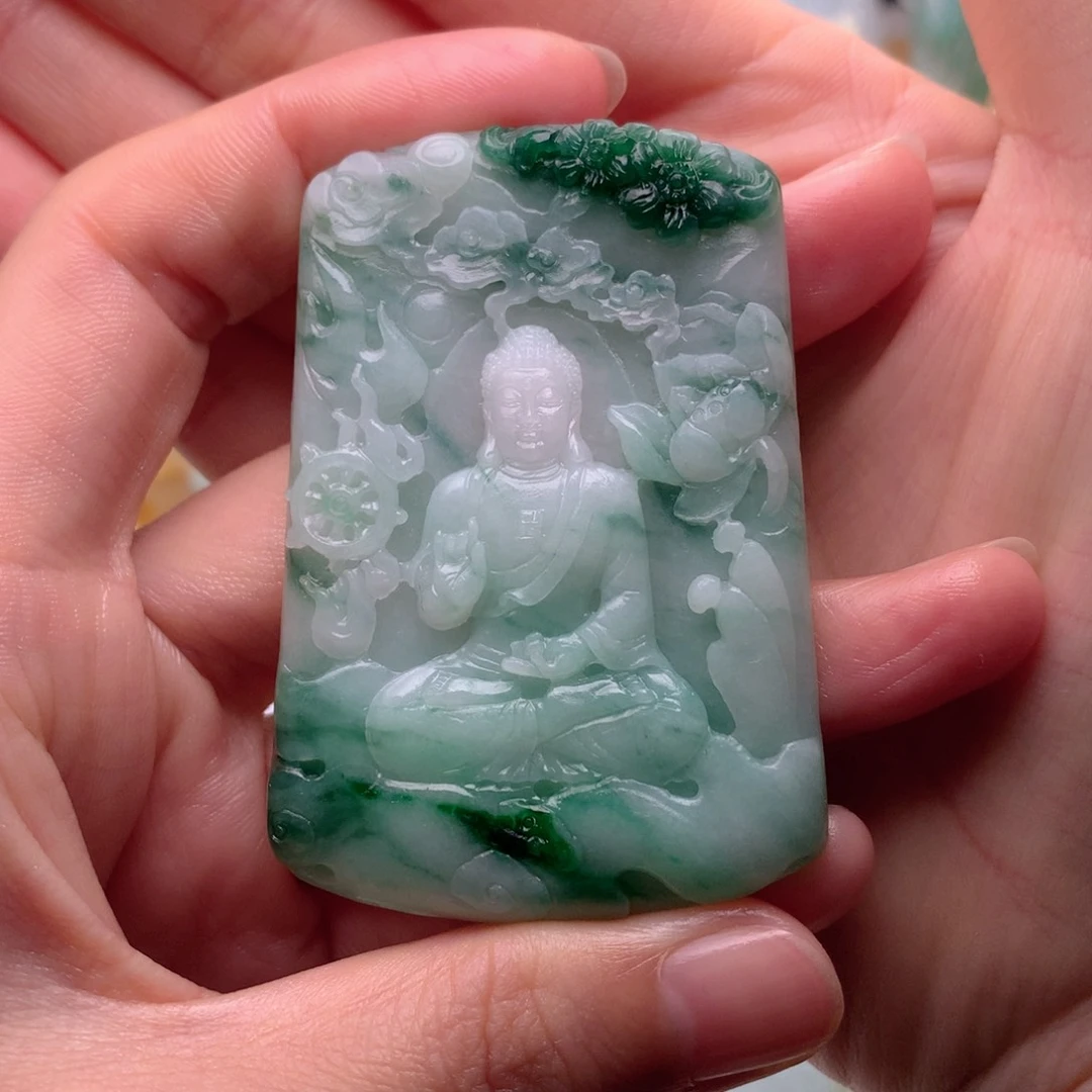 定制翡翠未镶嵌沁**愿阿弥陀佛