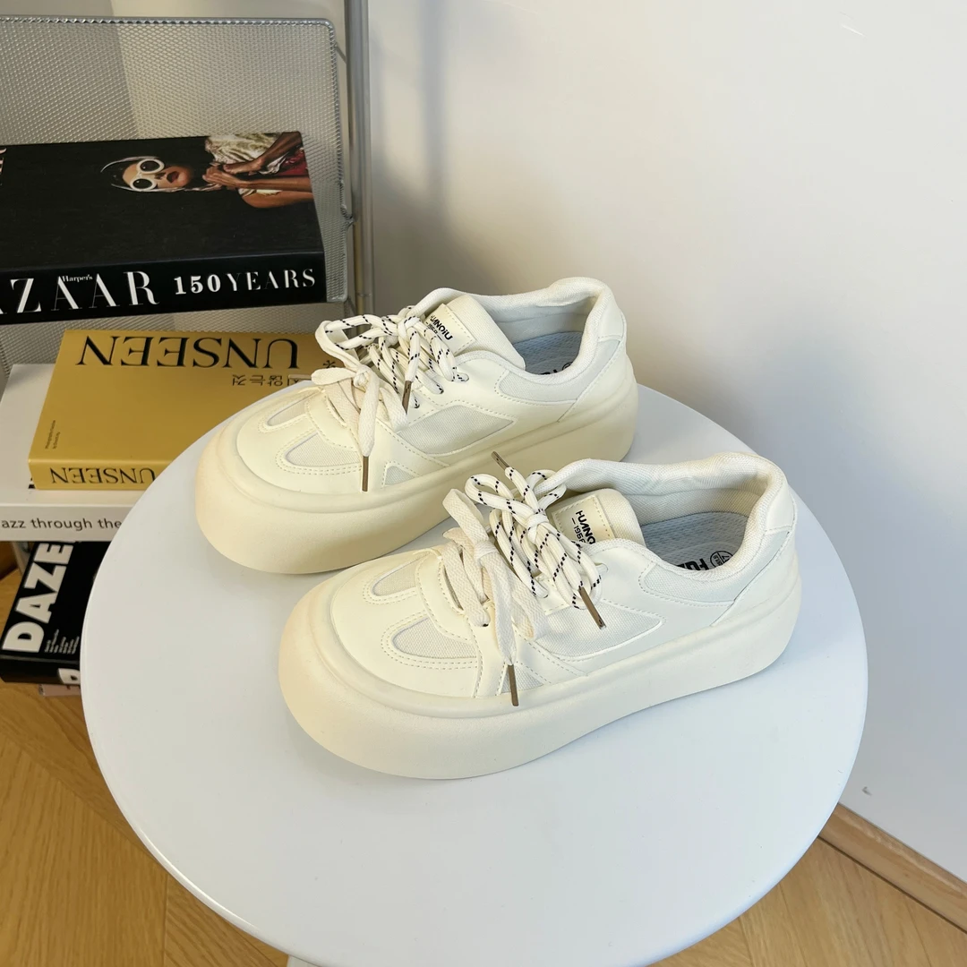 环球女鞋厚底轻便小白鞋2025新款网面透气板鞋时尚百搭运动鞋子