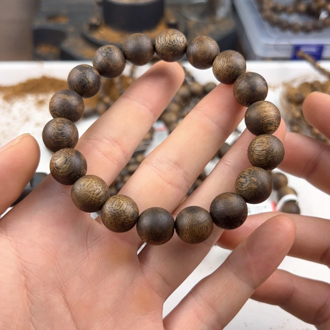 @****手串沉香圆珠单圈12mm