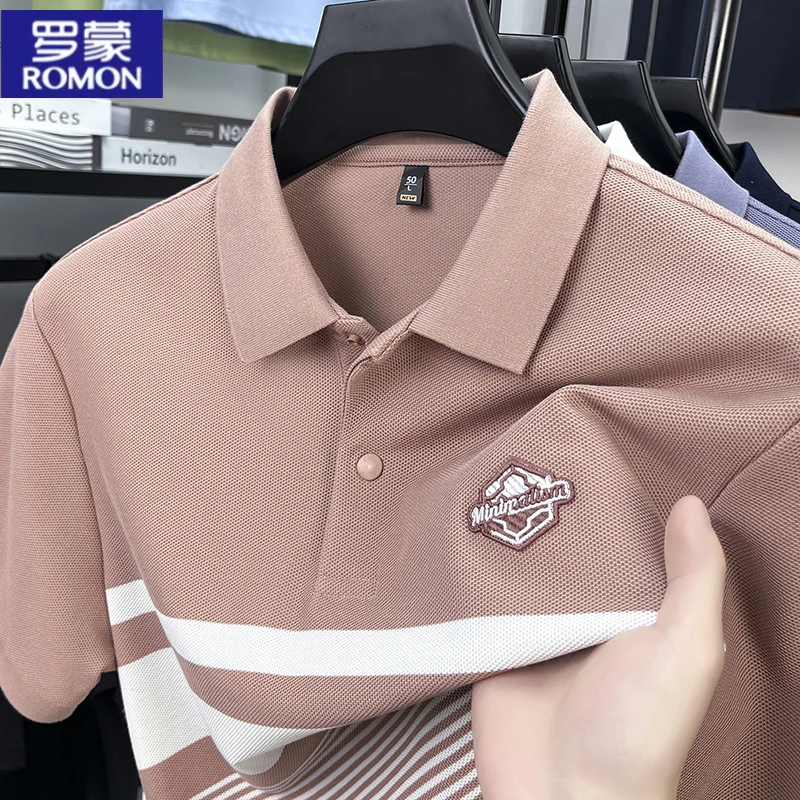 罗蒙翻领宽松商务绅士短袖t恤2025年夏季中青年男棉质休闲Polo衫