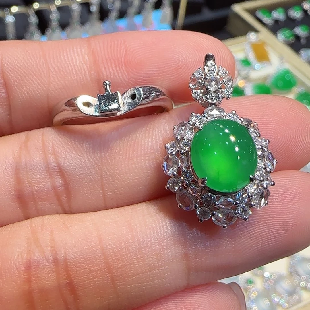 翡翠戒指18K金镶嵌戒指两用