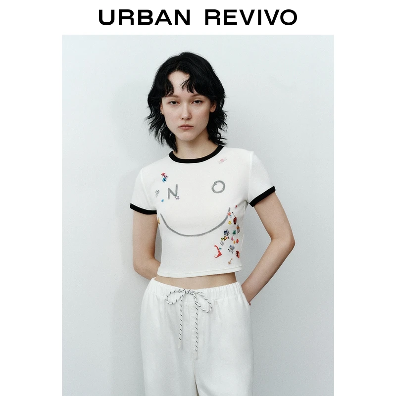 UR2025秋季新款女装潮流日常趣味印花撞色修身T恤UYV450174