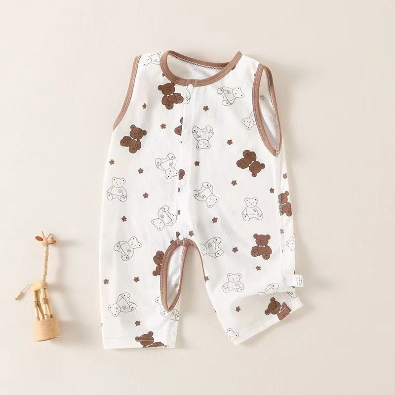 婴幼儿衣服夏季薄款男女宝宝纯棉夏装套装无袖背心哈衣婴儿连体衣