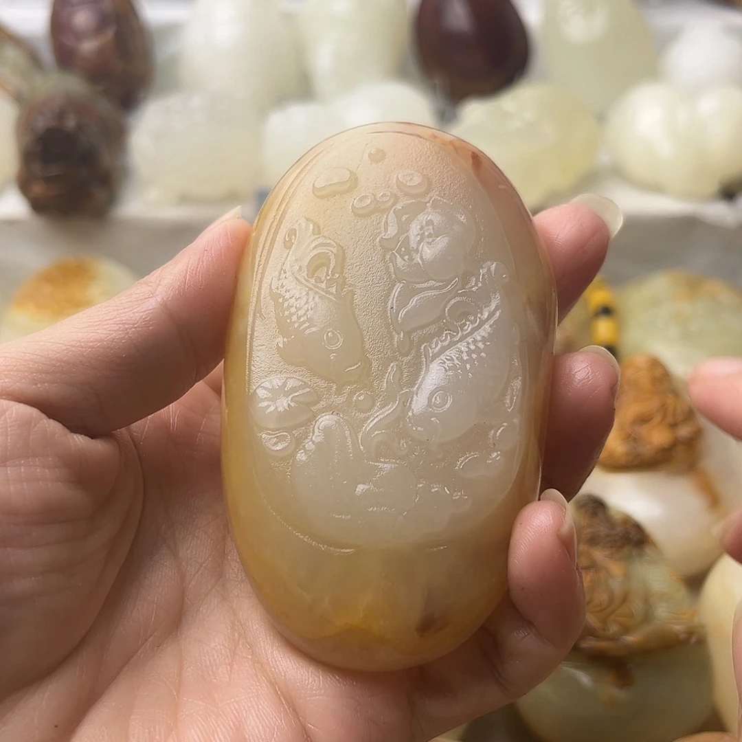 石材方解石手把摆件鱼不退换