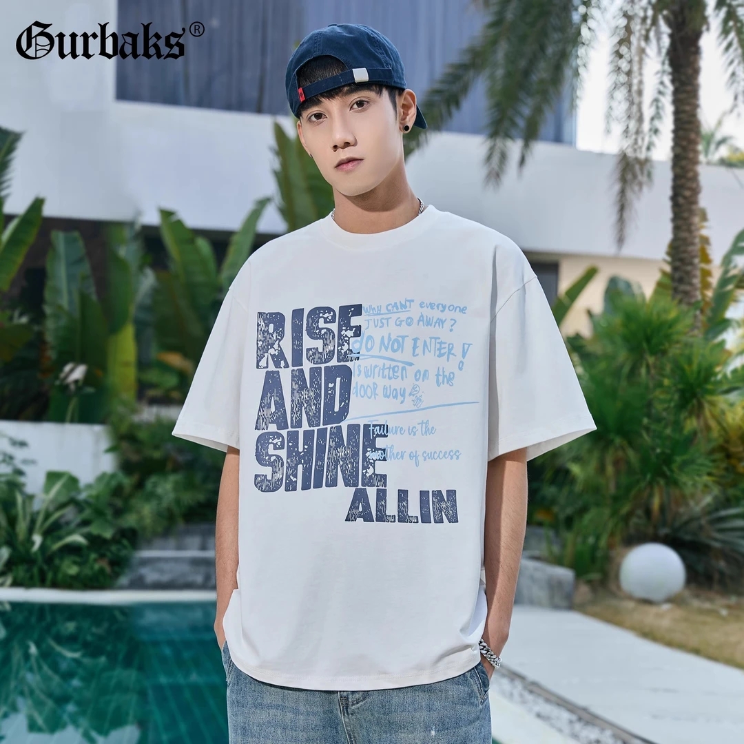 【古克】新款个性字母短袖T恤男高街潮流圆领宽松美式印花上衣