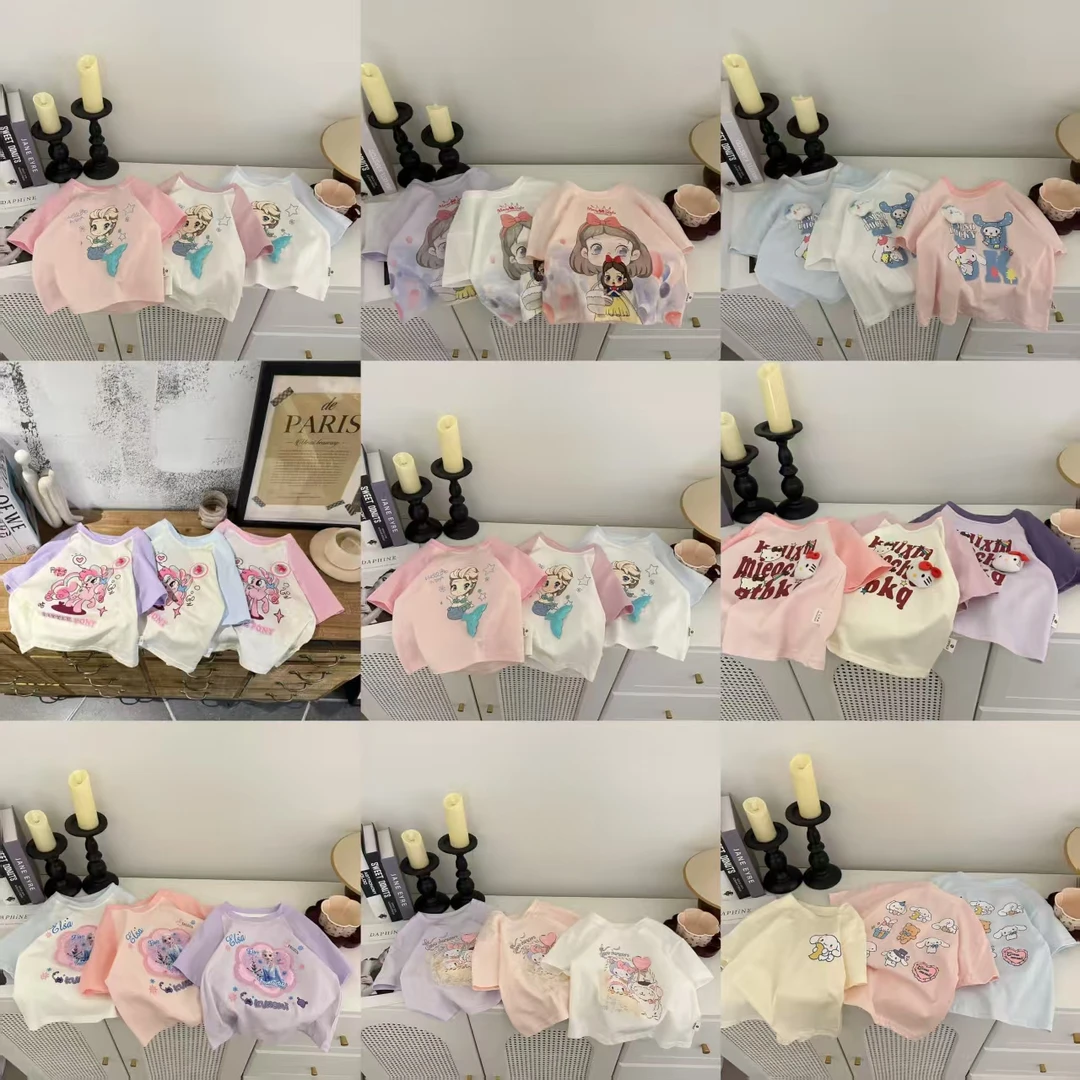 【801-840】2025夏季新款女童儿童短袖印花纯棉T恤组合链接