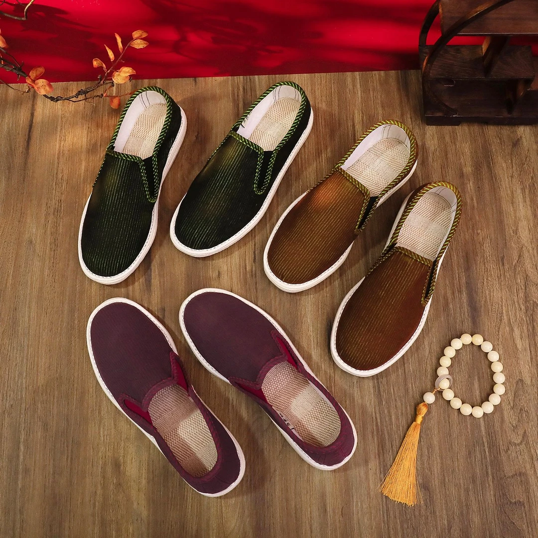 京紫红双色灯芯绒工艺休闲舒适北京布鞋千层底防滑底柔软布面