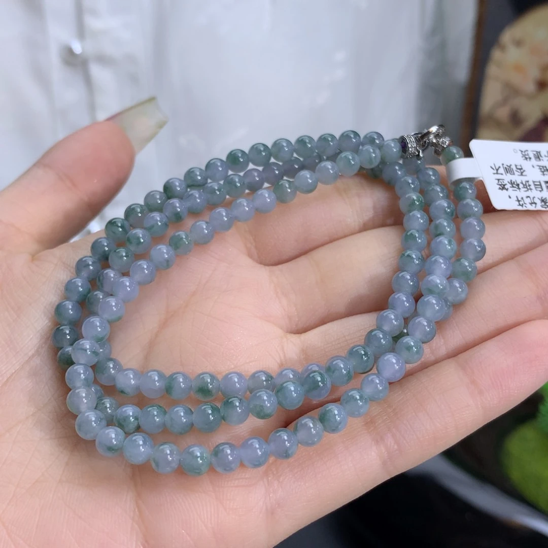 翡翠手链未镶嵌卡4.6冰润胶蓝紫底飘绿花