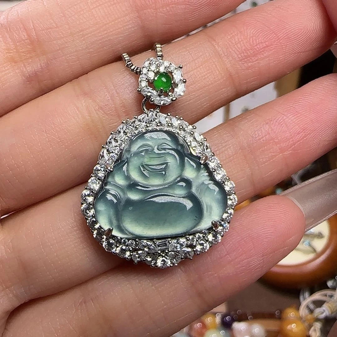 天然辰砂蓝水吊坠