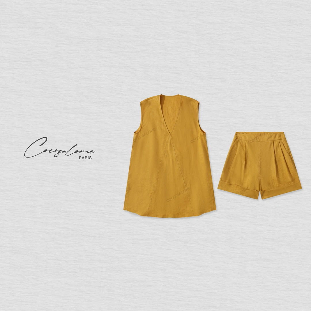 【天翔专属】韩彬彬"姜麻"100亚麻姜黄色背心+短裤995Y-(1)