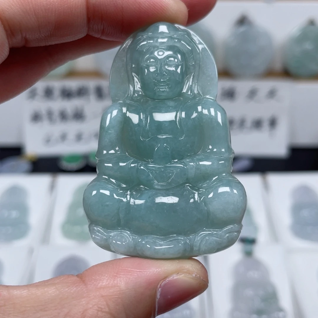 翡翠颈饰未镶嵌天然翡翠A货观音80号