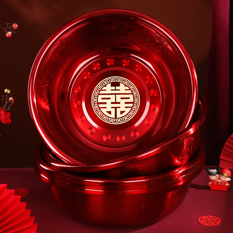 洗脸盆婚庆陪嫁喜庆用品大全结婚脸盆新娘嫁妆红色脸盆一对喜盆子