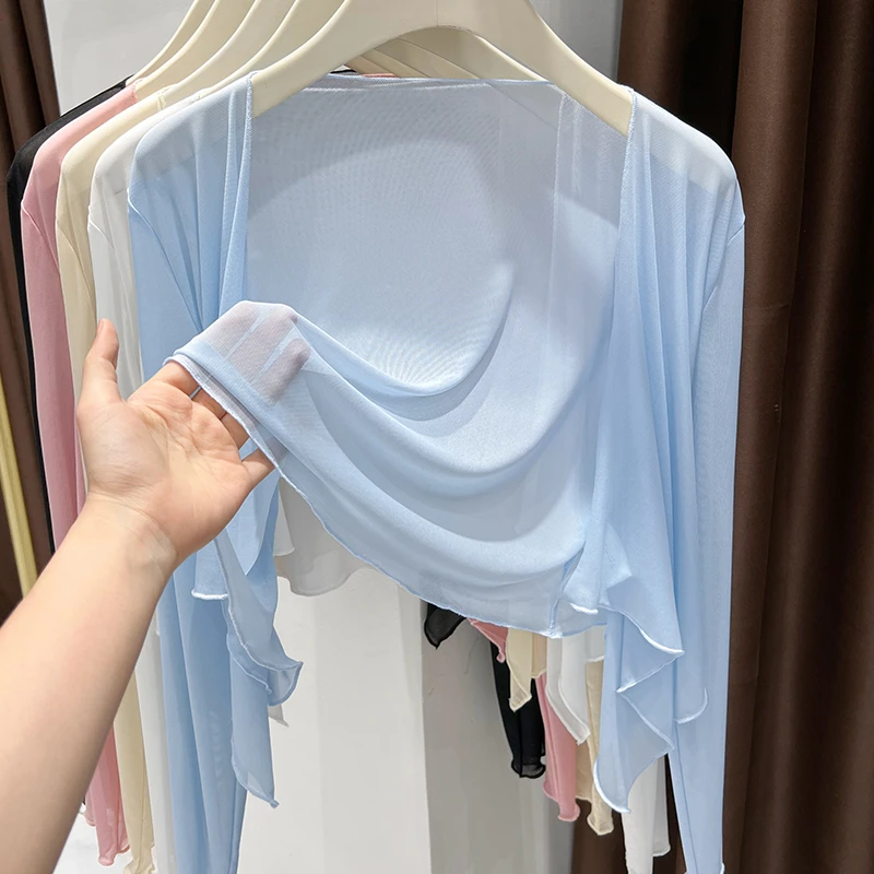 蓝色超薄冰丝防晒衣女2025新款薄款宽松雪纺小披肩外搭上衣外套