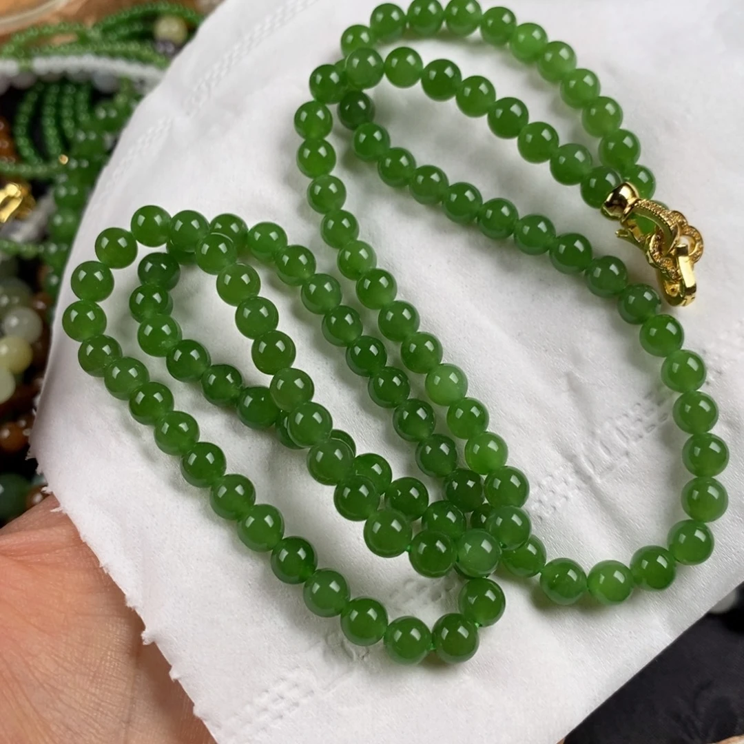 项链未镶嵌和田玉俄碧果绿108颗精品