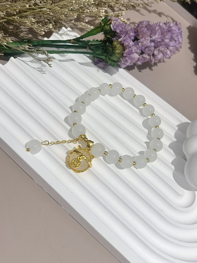 合金玻璃手链 【溯光缀雪·】招财猫手链女款小众设计高级感气质ins