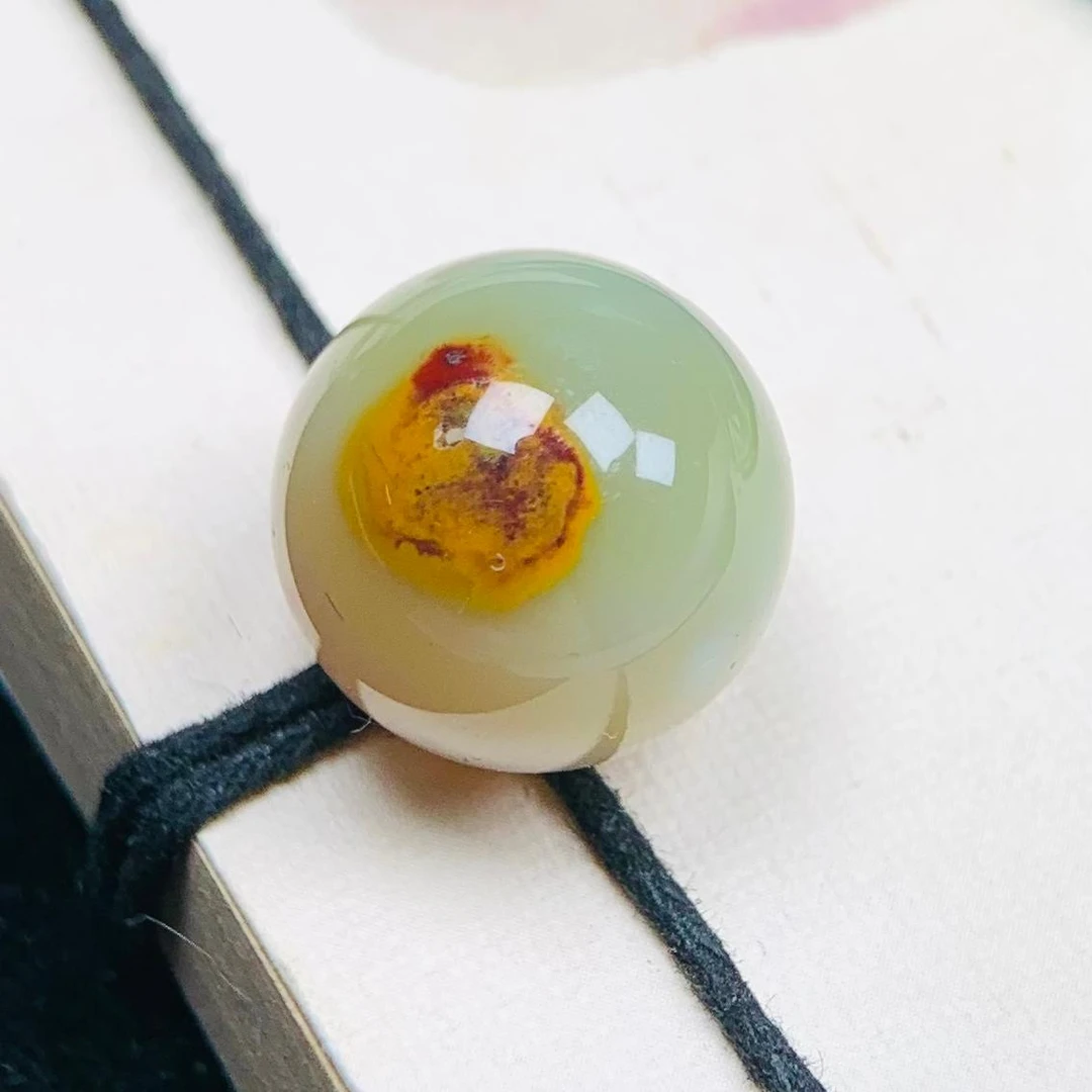 天然老矿盐源玛瑙包浆俏色光珠单颗挂件手工精雕约13mm+上下