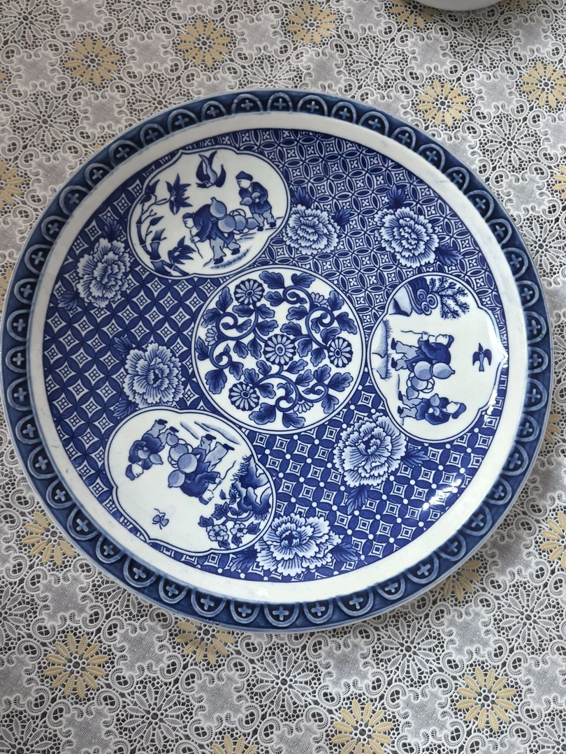 仿古瓷 盘釉下彩元青花平盘小盘大盘圆盘简约清新方盘花盘