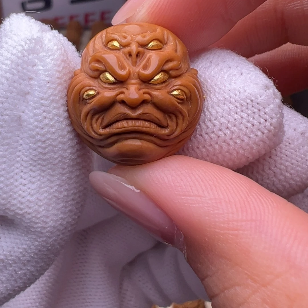 把件猴头核桃精修镶嵌金多目恶僧全品有正常封口线