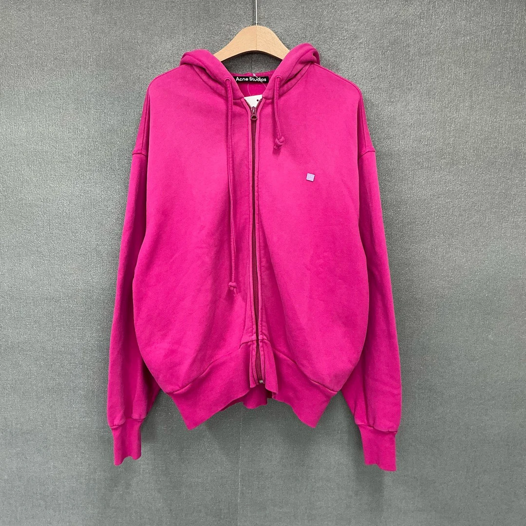 99新 Acne studio 笑脸标识火龙果色拉链帽衫卫衣xxs码