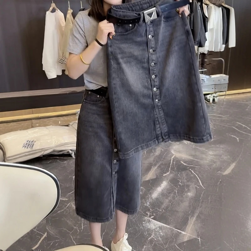 春季新款时尚穿搭胖mm牛仔半身裙子大码百搭复古显瘦开叉包臀裙女