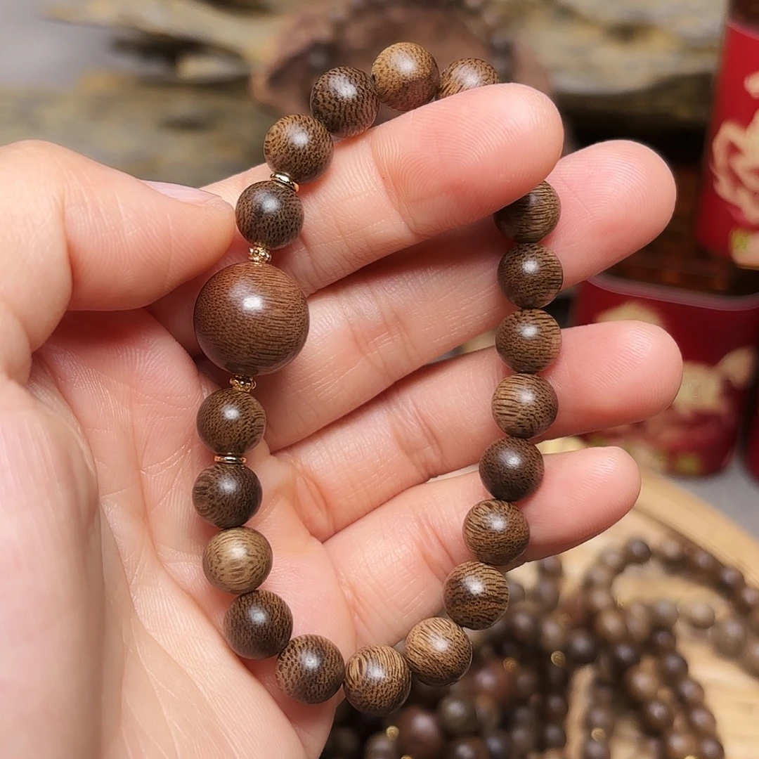 手串沉香越南芽庄绿棋楠玉化料08➕富森红土玉化料14mm顶珠设计