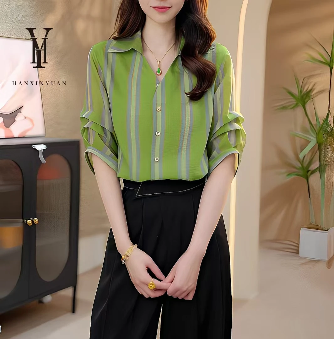 原版正品 XG220夏季新款简约优雅宽衬衫显瘦遮肉款休闲女士