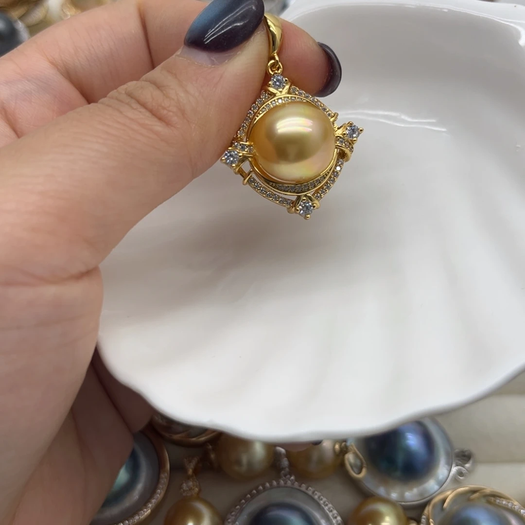 海水珍珠银S925镶嵌吊坠(不含链)