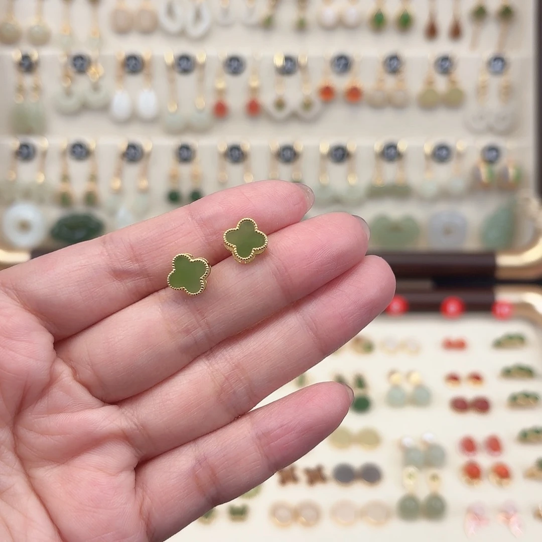 银S925镶嵌和田玉耳饰